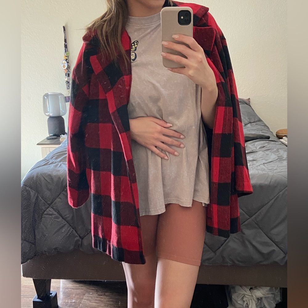 SOLD Fashion Nova Plaid Red & Black Checkered Jacket